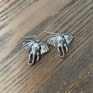 Elephant Head Silver Drop Earrings